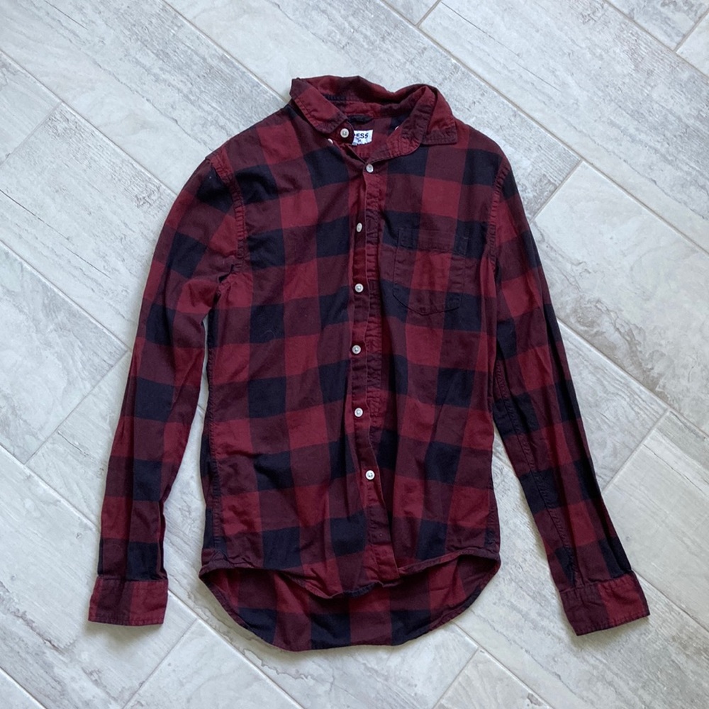 Express maroon long button shirt.